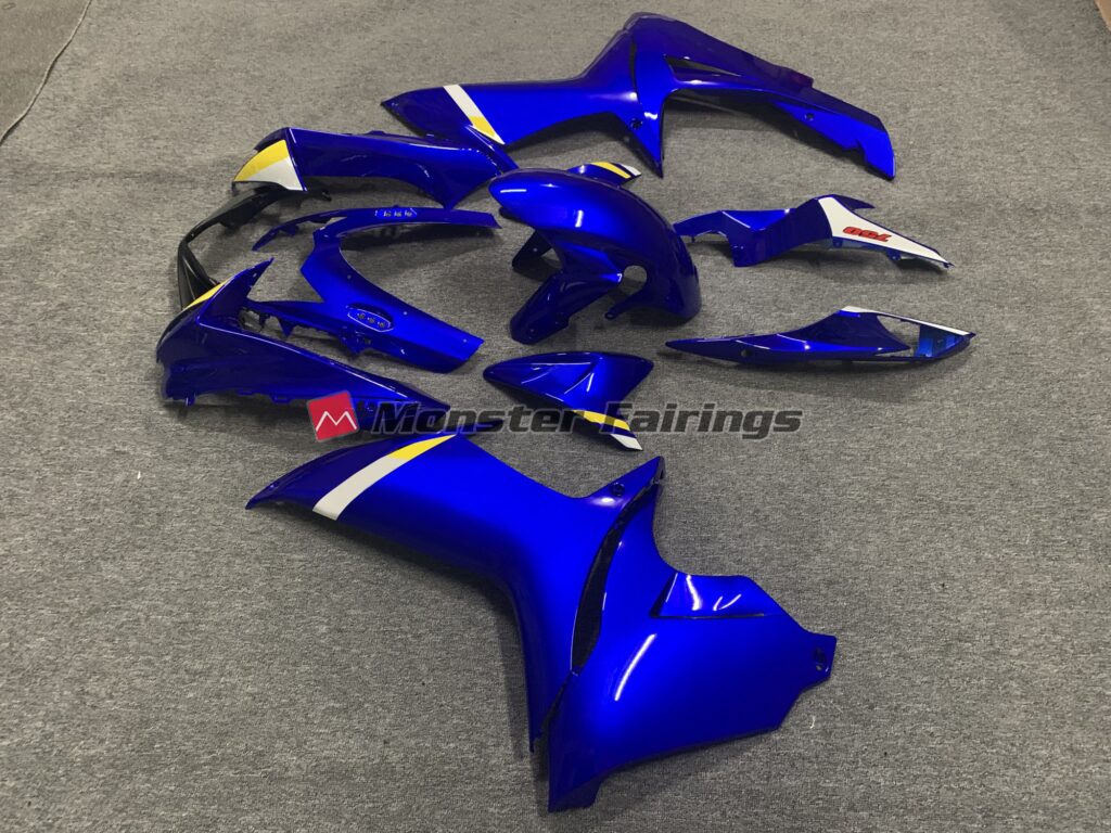 Suzuki GSXR custom ABS fairings 2011 - 2025 in Gloss Deep Blue with White & Yellow - durable replacement kit, Monster Fairings