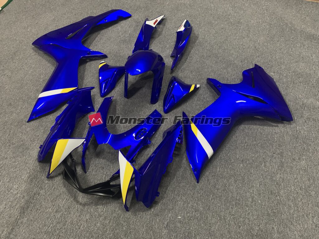 2011 - 2025 Suzuki GSXR Gloss Deep Blue with White & Yellow fairing set - ABS injection, custom painted by Monster Fairings