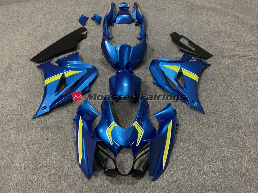 Suzuki GSXR 1000 2017 - 2025 Gloss Blue & High Viz Yellow ABS fairings - custom motorcycle bodywork kit by Monster Fairings