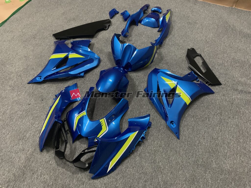 2017 - 2025 Suzuki GSXR 1000 Gloss Blue & High Viz Yellow fairing set - ABS injection, custom painted by Monster Fairings