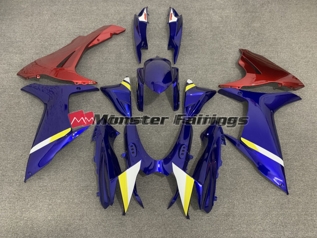 Suzuki GSXR 600 - 750 2011 - 2025 Blue with Red Lowers ABS fairings - custom motorcycle bodywork kit by Monster Fairings