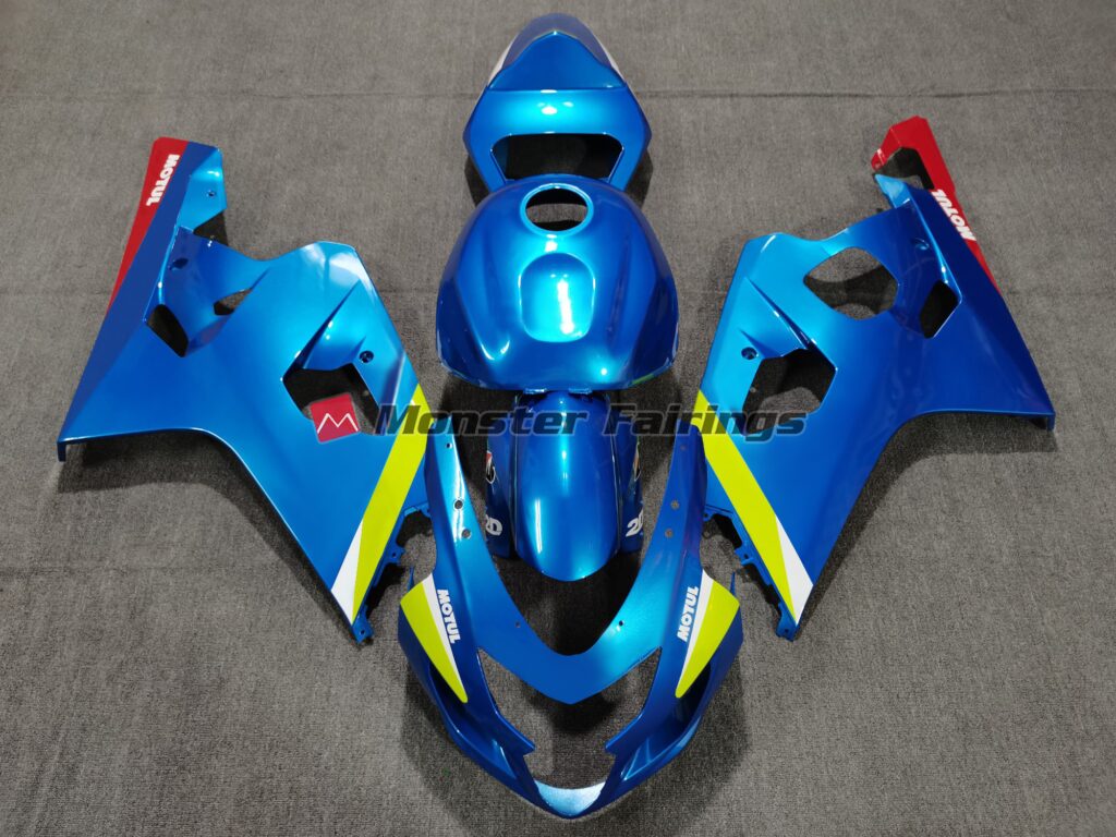 Suzuki GSXR 600 - 750 2004 - 2005 Pearl Blue Yellow ABS fairings - custom motorcycle bodywork kit by Monster Fairings