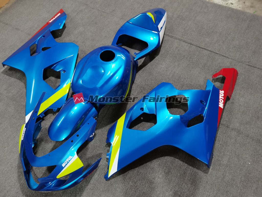Monster Fairings ABS fairing kit for Suzuki GSXR 600 - 750 2004 - 2005 - Pearl Blue Yellow, precise OEM fit