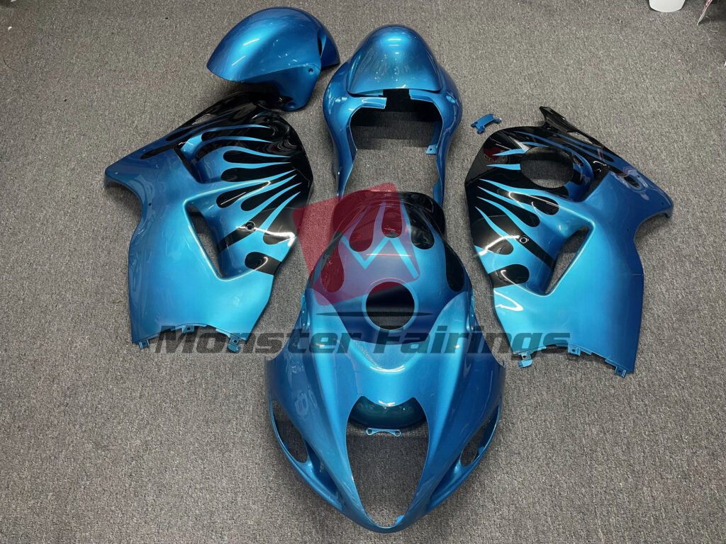 Suzuki GSXR 1300 1997 - 2007 Sky Blue Black ABS fairings - custom motorcycle bodywork kit by Monster Fairings