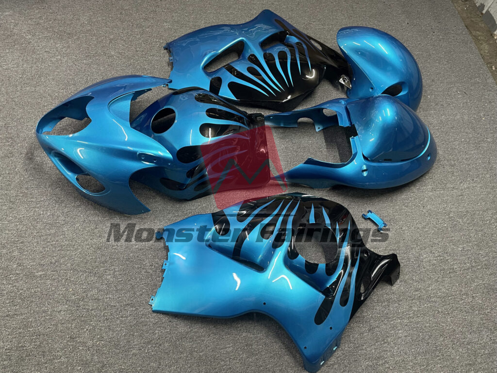 Suzuki GSXR 1300 custom ABS fairings 1997 - 2007 in Sky Blue Black - durable replacement kit, Monster Fairings