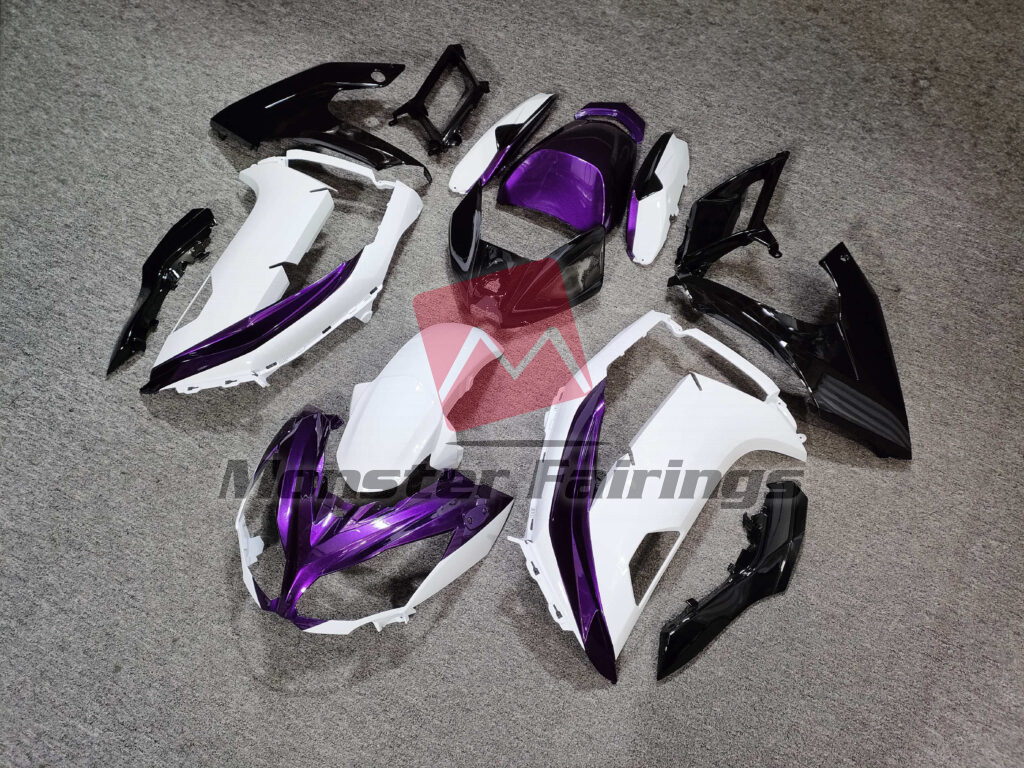 Gloss White Purple & Black ABS fairings for Kawasaki Ninja 650R 2012 - 2016 - premium OEM fit kit by Monster Fairings
