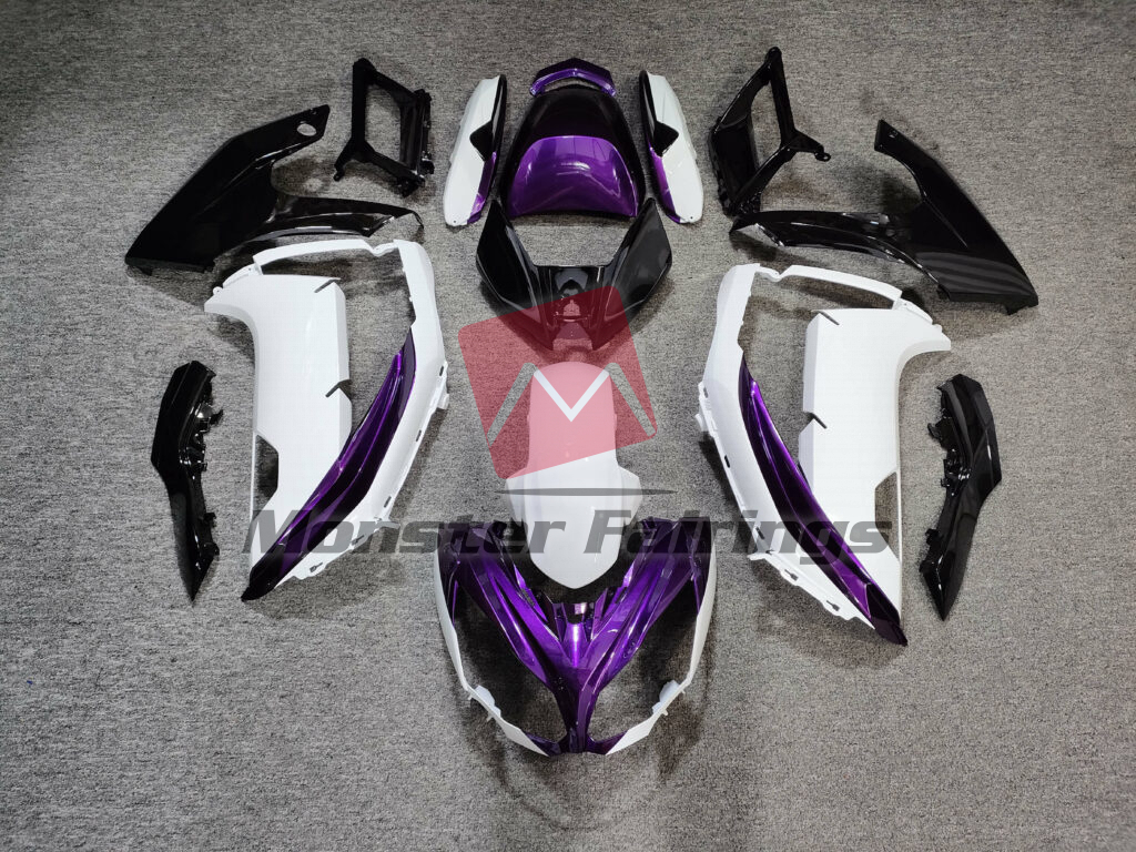 Kawasaki Ninja 650R 2012 - 2016 Gloss White Purple & Black ABS fairings - custom motorcycle bodywork kit by Monster Fairings