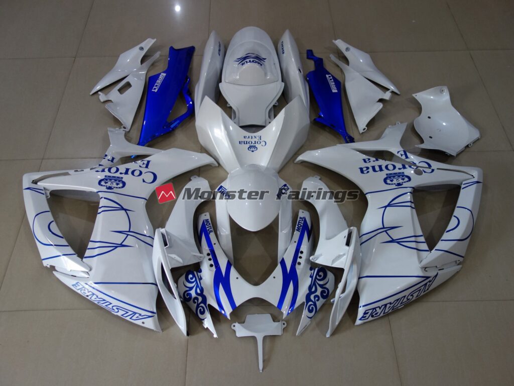 Suzuki GSXR 600 - 750 2006 - 2007 White Corona ABS fairings - custom motorcycle bodywork kit by Monster Fairings