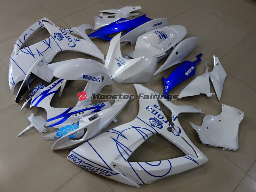White Corona ABS fairings for Suzuki GSXR 600 - 750 2006 - 2007 - premium OEM fit kit by Monster Fairings
