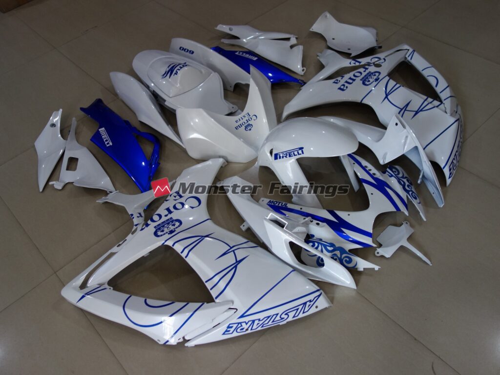 Suzuki GSXR 600 - 750 custom ABS fairings 2006 - 2007 in White Corona - durable replacement kit, Monster Fairings