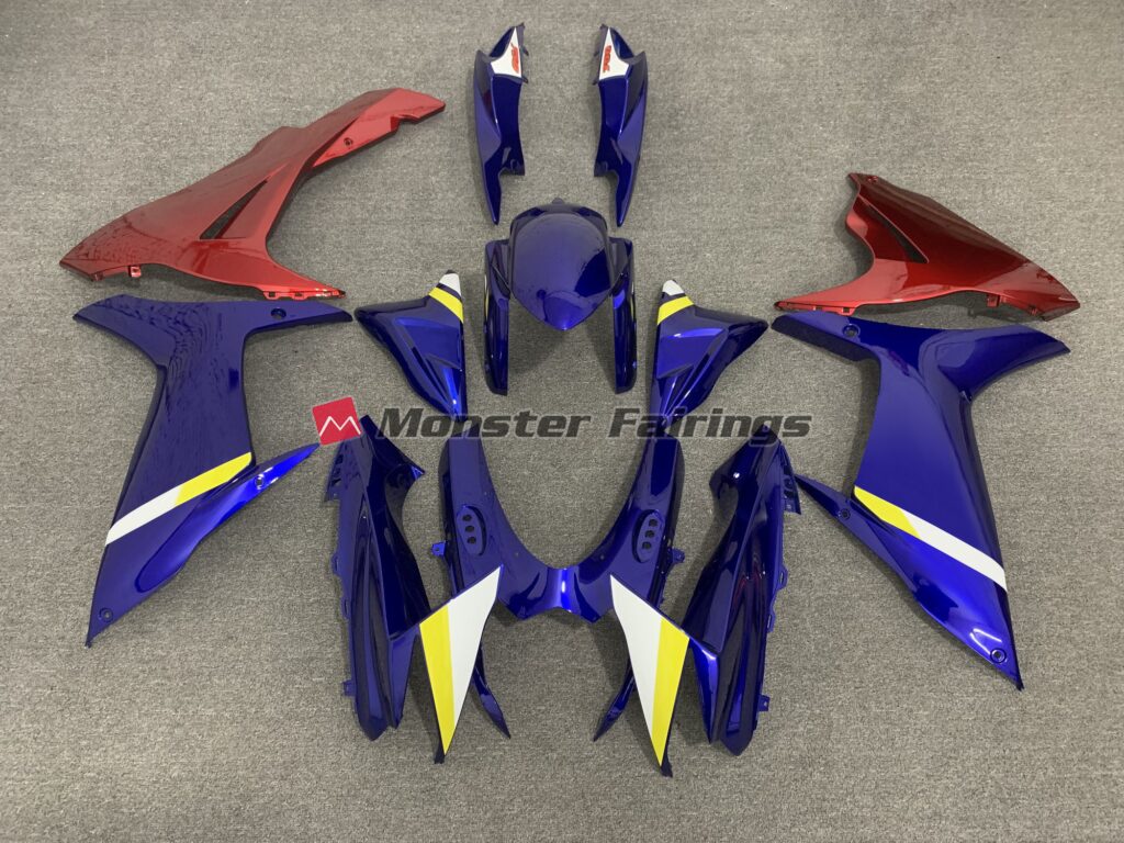 Suzuki GSXR 600 - 750 2011 - 2025 Gloss Blue and Red ABS fairings - custom motorcycle bodywork kit by Monster Fairings