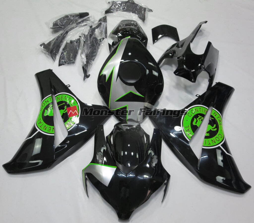 Honda CBR1000RR 2008 - 2011 Gloss Black with Green ABS fairings - custom motorcycle bodywork kit by Monster Fairings