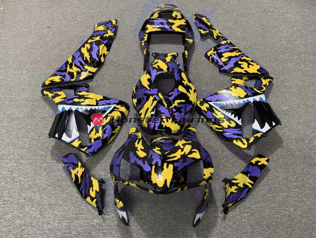 Honda CBR600RR 2003 - 2004 Purple & Yellow Camo Shark ABS fairings - custom motorcycle bodywork kit by Monster Fairings
