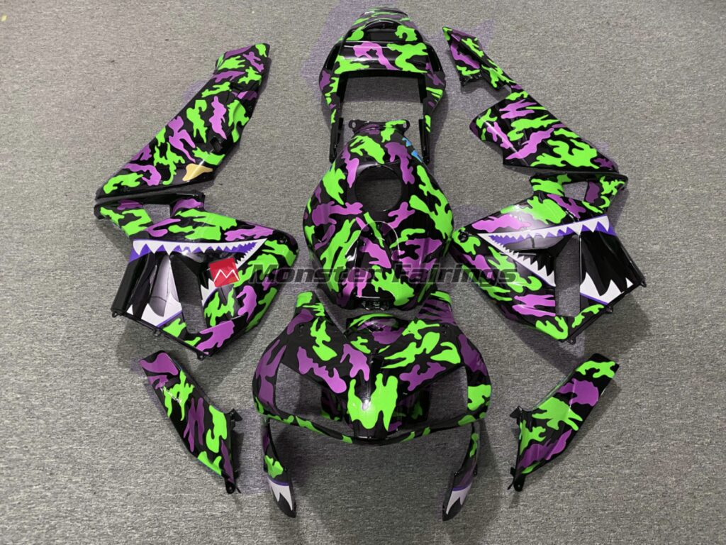 Honda CBR600RR 2003 - 2004 Gloss Green & Pink Camo ABS fairings - custom motorcycle bodywork kit by Monster Fairings