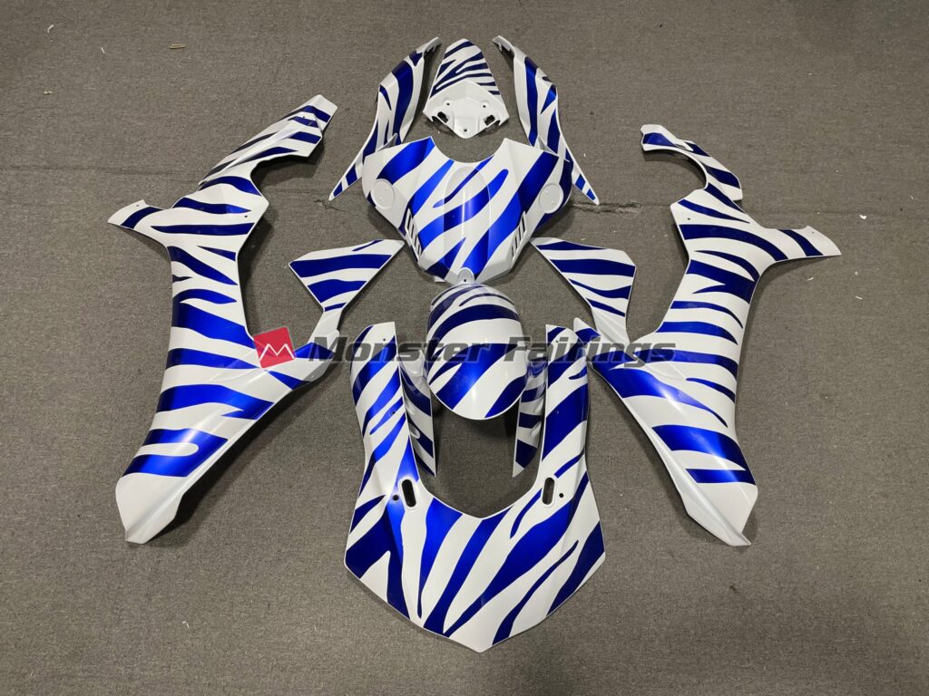 Yamaha R1 2015 - 2019 Blue Zebra ABS fairings - custom motorcycle bodywork kit by Monster Fairings