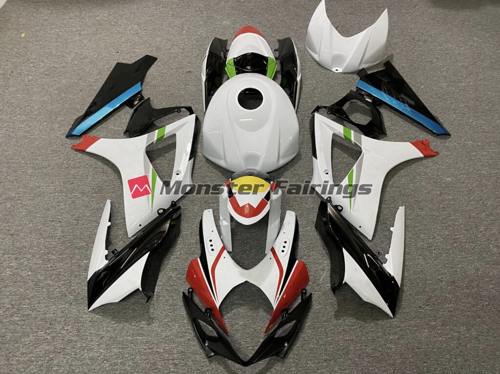 Suzuki GSXR 1000 2007 - 2008 Gloss White & Black ABS fairings - custom motorcycle bodywork kit by Monster Fairings