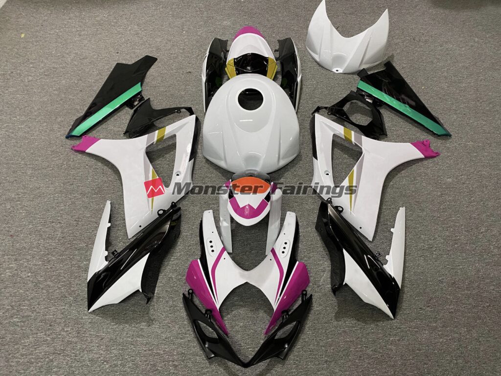 Suzuki GSXR 1000 2007 - 2008 Gloss White Black ABS fairings - custom motorcycle bodywork kit by Monster Fairings