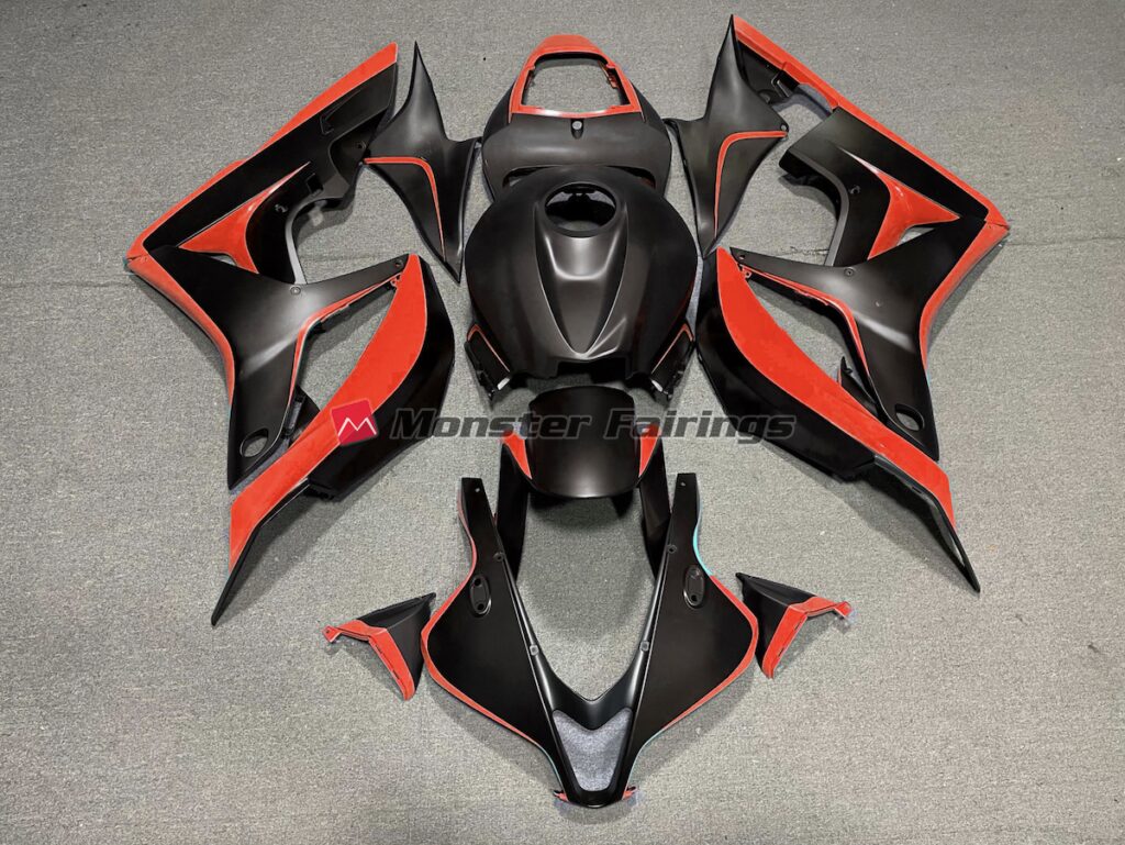 Honda CBR600RR 2007 - 2008 Matte Black Red ABS fairings - custom motorcycle bodywork kit by Monster Fairings