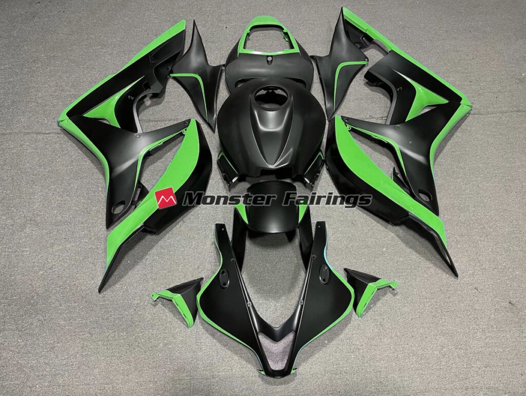 Honda CBR600RR 2007 - 2008 Matte Black Green ABS fairings - custom motorcycle bodywork kit by Monster Fairings