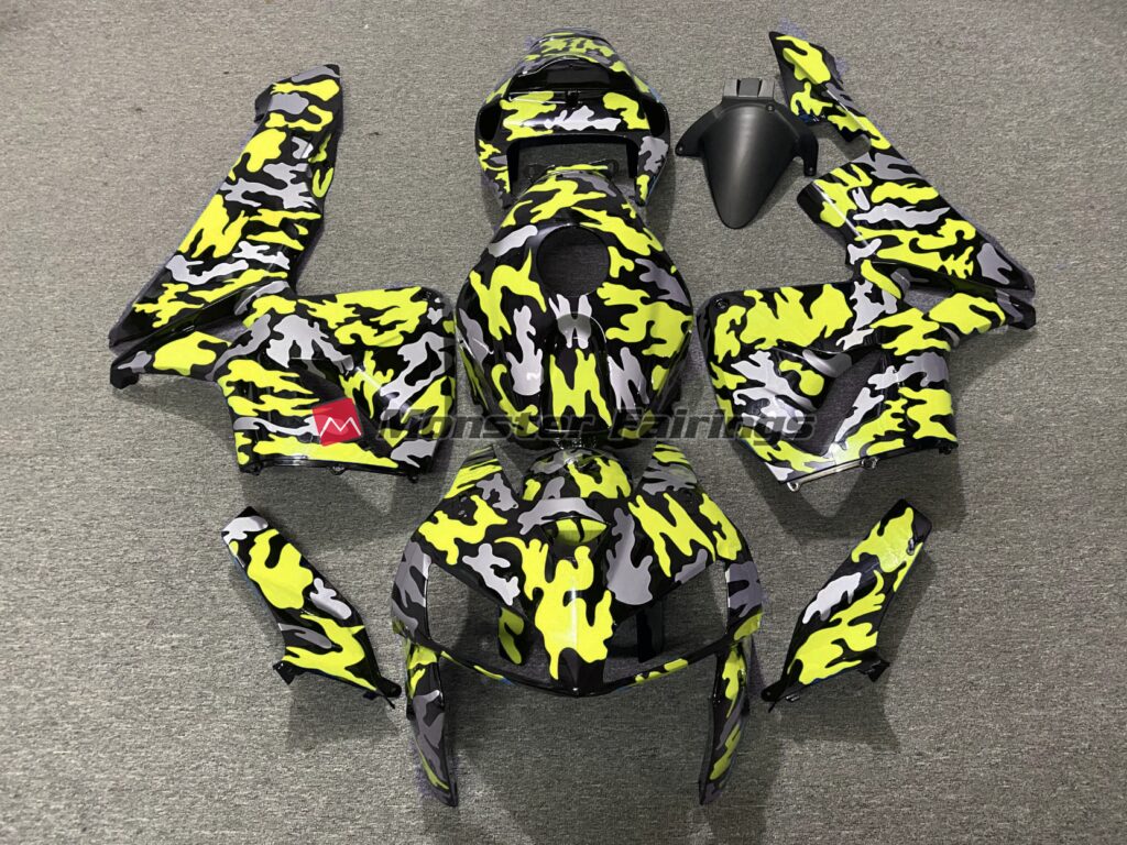 Honda CBR600RR 2005 - 2006 Gloss Neon Yellow Camo ABS fairings - custom motorcycle bodywork kit by Monster Fairings