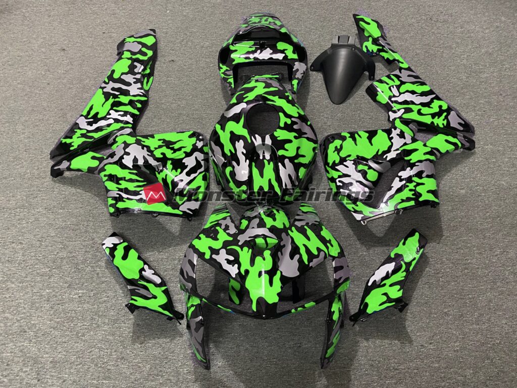 Honda CBR600RR 2005 - 2006 Gloss Green & Silver Camo ABS fairings - custom motorcycle bodywork kit by Monster Fairings