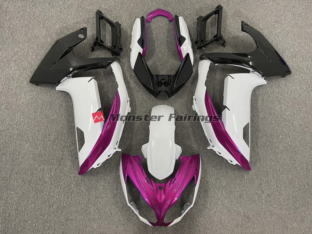 Kawasaki Ninja 650R 2012 - 2016 Gloss White Magenta ABS fairings - custom motorcycle bodywork kit by Monster Fairings