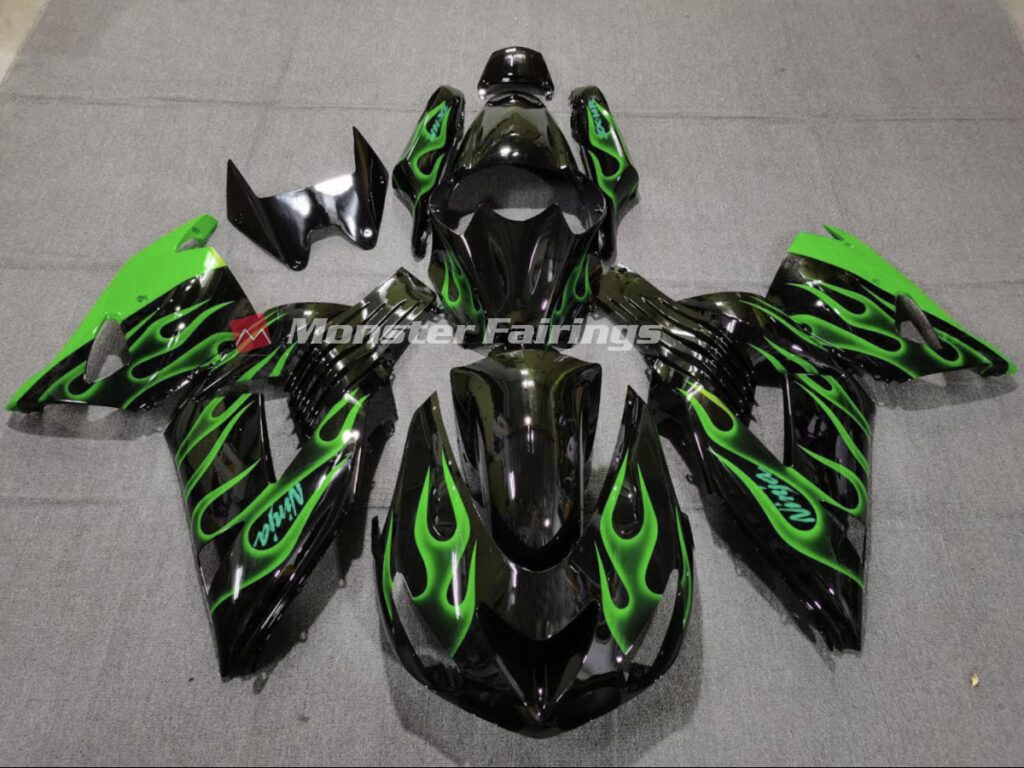 Kawasaki ZX14R 2006 - 2011 Lime Green Flame ABS fairings - custom motorcycle bodywork kit by Monster Fairings