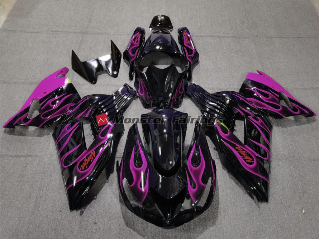 Kawasaki ZX14R 2006 - 2011 Pink Flame ABS fairings - custom motorcycle bodywork kit by Monster Fairings