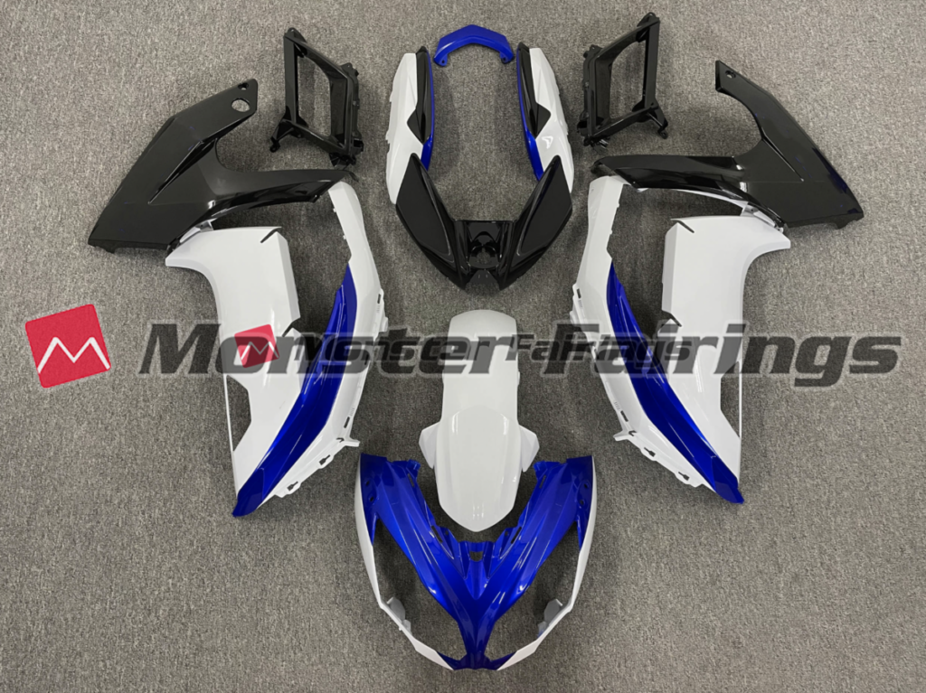 Kawasaki Ninja 650R 2012 - 2016 Gloss White Dark Blue ABS fairings - custom motorcycle bodywork kit by Monster Fairings