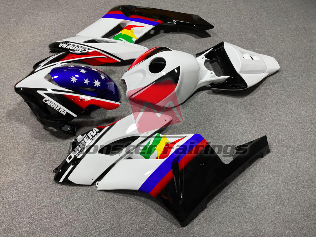 2004 - 2005 Honda CBR1000RR Gloss White & Black Red Blue Carrera fairing set - ABS injection, custom painted by Monster Fairings