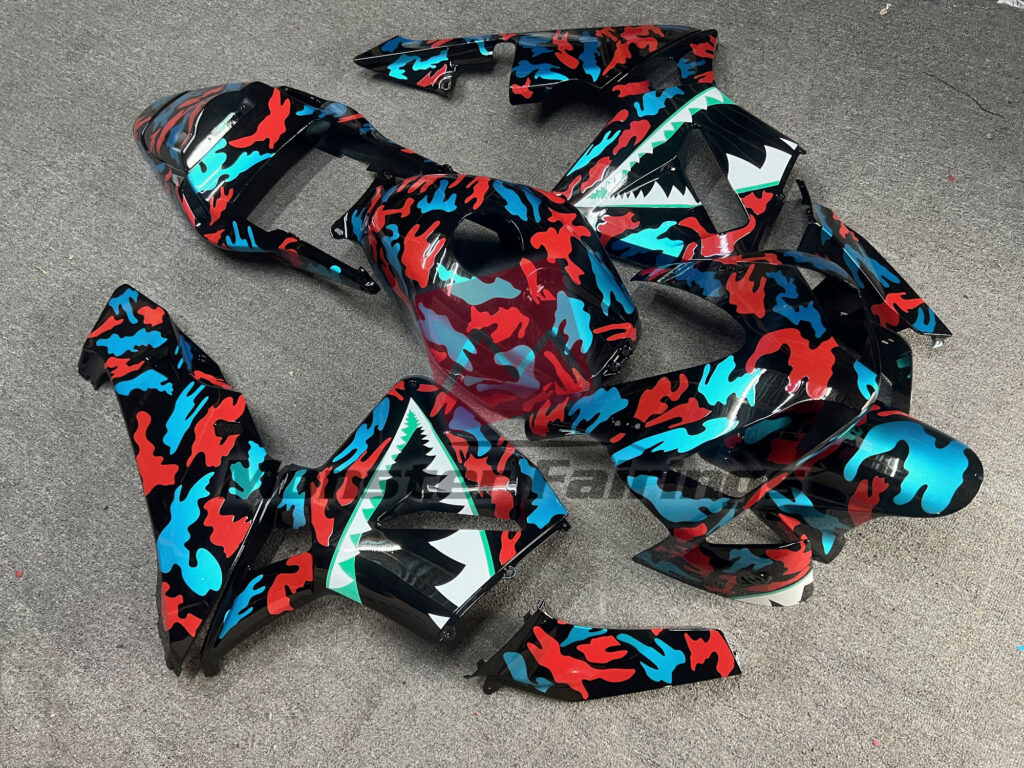 Gloss Red & Aqua Camo Monster ABS fairings for Honda CBR600RR 2003 - 2004 - premium OEM fit kit by Monster Fairings