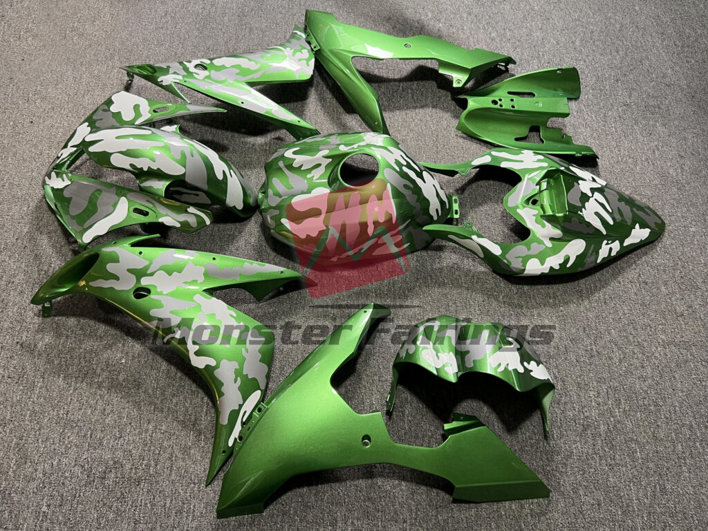 2004 - 2006 Yamaha R1 Gloss Green & Gray White Camo fairing set - ABS injection, custom painted by Monster Fairings
