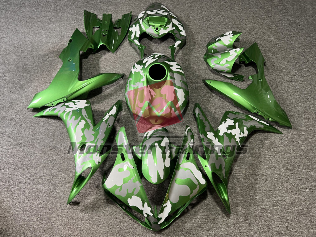 Yamaha R1 2004 - 2006 Gloss Green & Gray White Camo ABS fairings - custom motorcycle bodywork kit by Monster Fairings