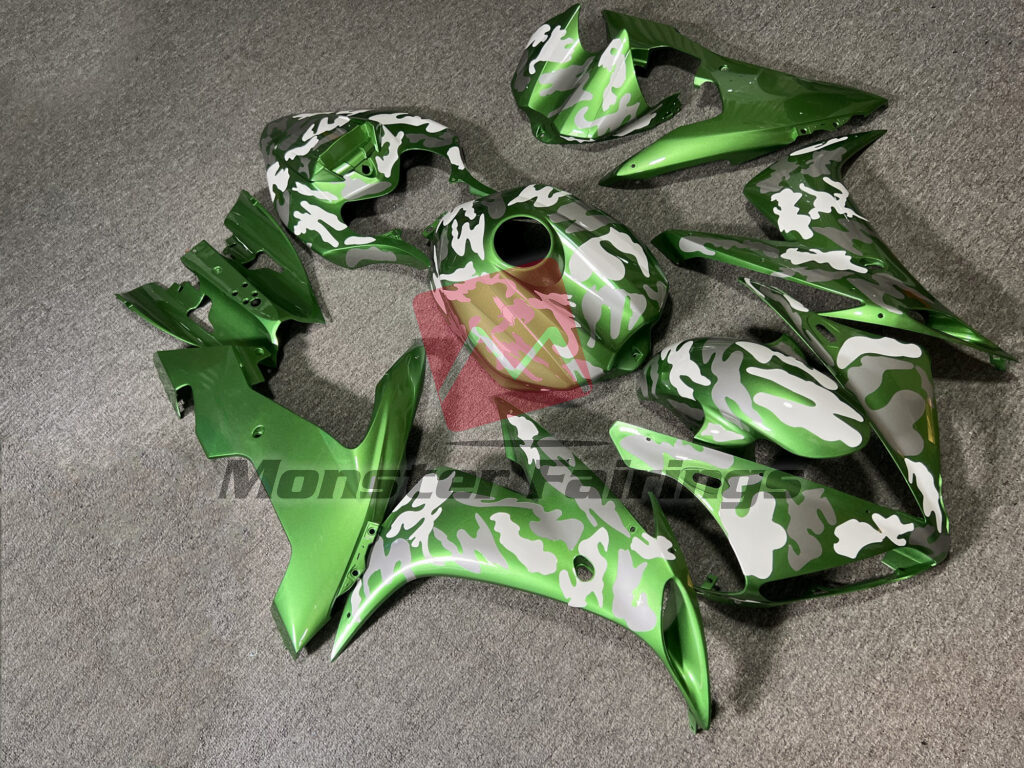 Yamaha R1 custom ABS fairings 2004 - 2006 in Gloss Green & Gray White Camo - durable replacement kit, Monster Fairings