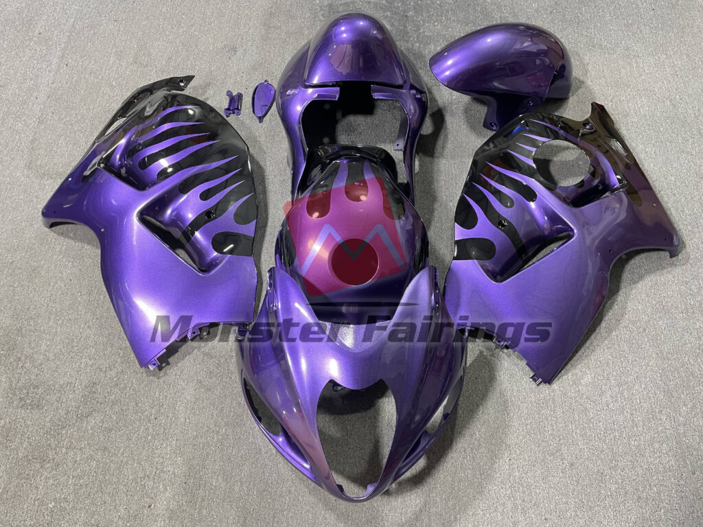 Suzuki GSXR 1300 1997 - 2007 Gloss Purple Flame Black ABS fairings - custom motorcycle bodywork kit by Monster Fairings