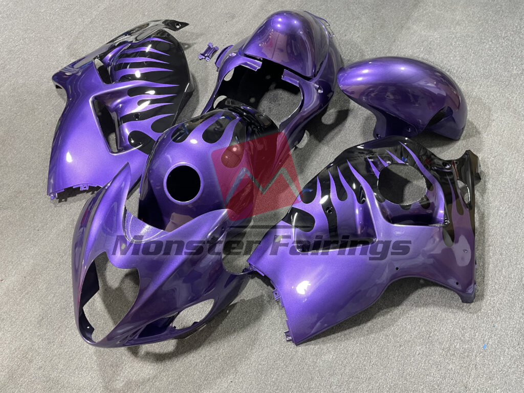 Suzuki GSXR 1300 custom ABS fairings 1997 - 2007 in Gloss Purple Flame Black - durable replacement kit, Monster Fairings