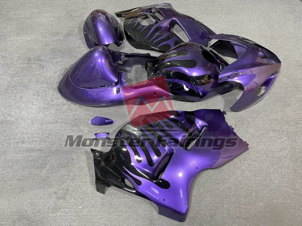 1997 - 2007 Suzuki GSXR 1300 Gloss Purple Flame Black fairing set - ABS injection, custom painted by Monster Fairings