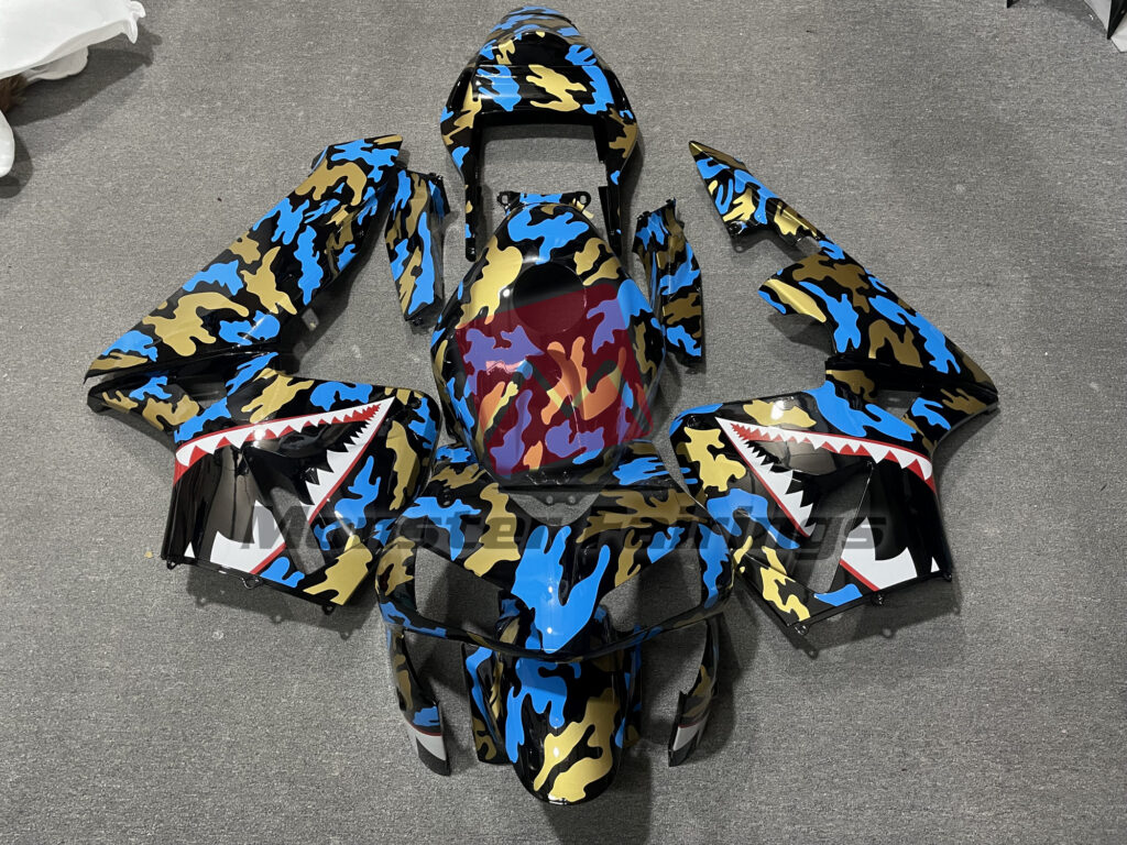 Honda CBR600RR 2003 - 2004 Blue Gold Camo ABS fairings - custom motorcycle bodywork kit by Monster Fairings