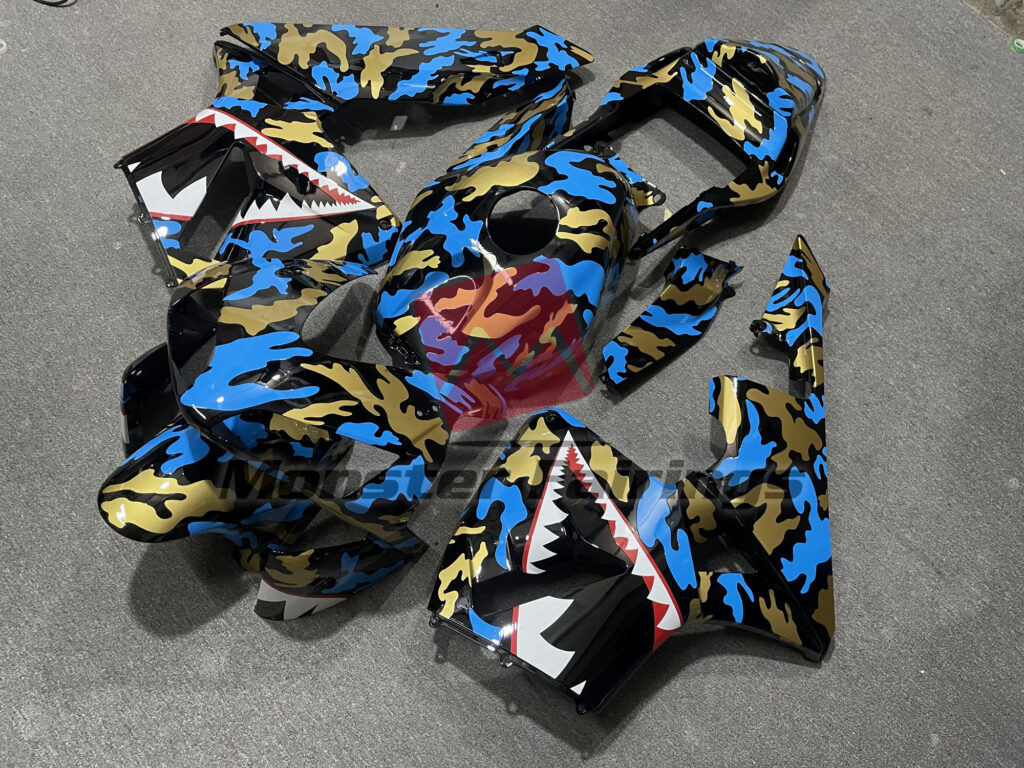 Honda CBR600RR custom ABS fairings 2003 - 2004 in Blue Gold Camo - durable replacement kit, Monster Fairings