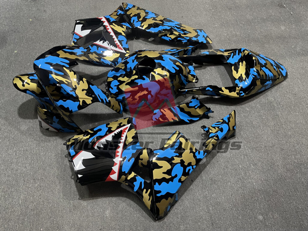 2003 - 2004 Honda CBR600RR Blue Gold Camo fairing set - ABS injection, custom painted by Monster Fairings