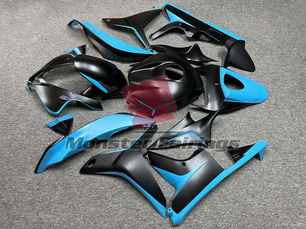 2007 - 2008 Honda CBR600RR Matte Black Cyan fairing set - ABS injection, custom painted by Monster Fairings