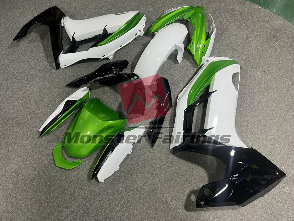 Gloss White Green ABS fairings for Kawasaki Ninja 650R 2012 - 2016 - premium OEM fit kit by Monster Fairings