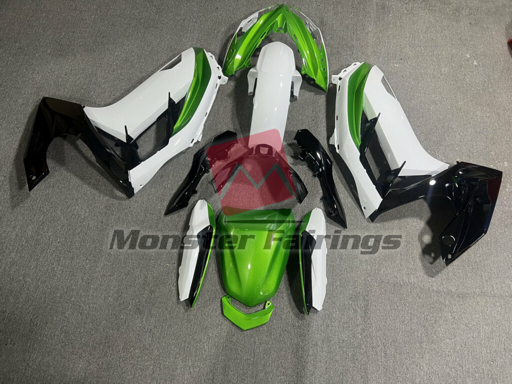 Kawasaki Ninja 650R custom ABS fairings 2012 - 2016 in Gloss White Green - durable replacement kit, Monster Fairings