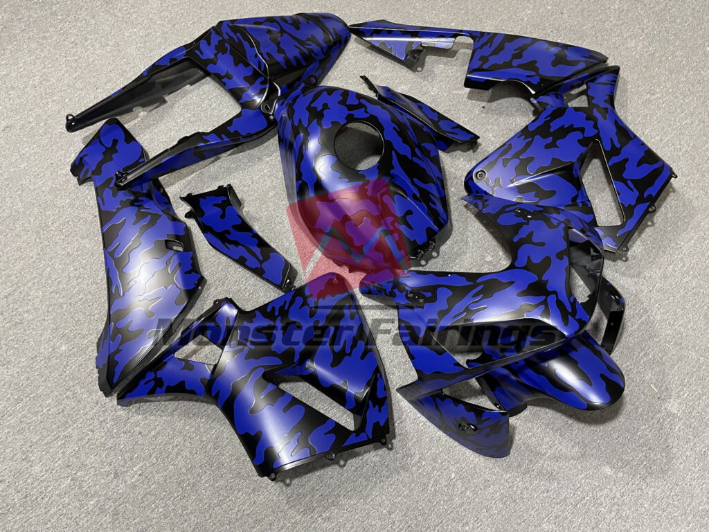 Honda CBR600RR custom ABS fairings 2003 - 2004 in Blue Camo - durable replacement kit, Monster Fairings
