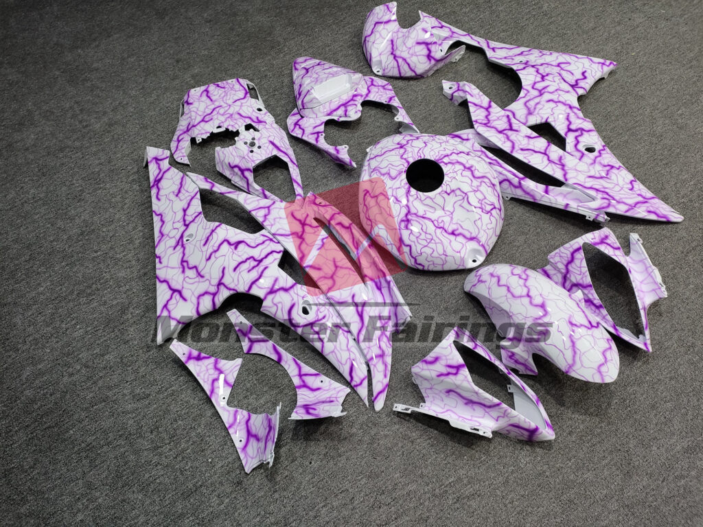 Gloss White & Purple Lightning ABS fairings for Yamaha R6 2008 - 2016 - premium OEM fit kit by Monster Fairings