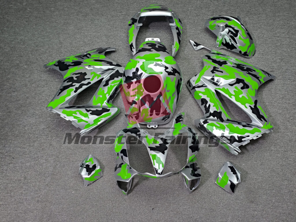 Honda VFR800 2002 - 2012 Gloss Silver & Green Black Camo ABS fairings - custom motorcycle bodywork kit by Monster Fairings