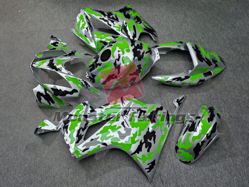2002 - 2012 Honda VFR800 Gloss Silver & Green Black Camo fairing set - ABS injection, custom painted by Monster Fairings