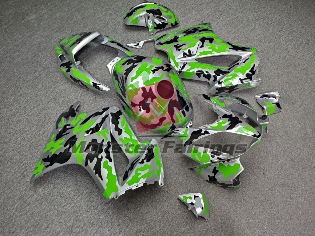 Honda VFR800 custom ABS fairings 2002 - 2012 in Gloss Silver & Green Black Camo - durable replacement kit, Monster Fairings