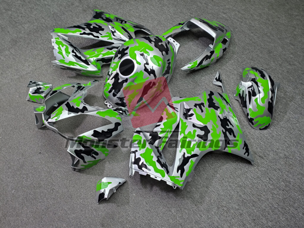 Gloss Silver & Green Black Camo ABS fairings for Honda VFR800 2002 - 2012 - premium OEM fit kit by Monster Fairings