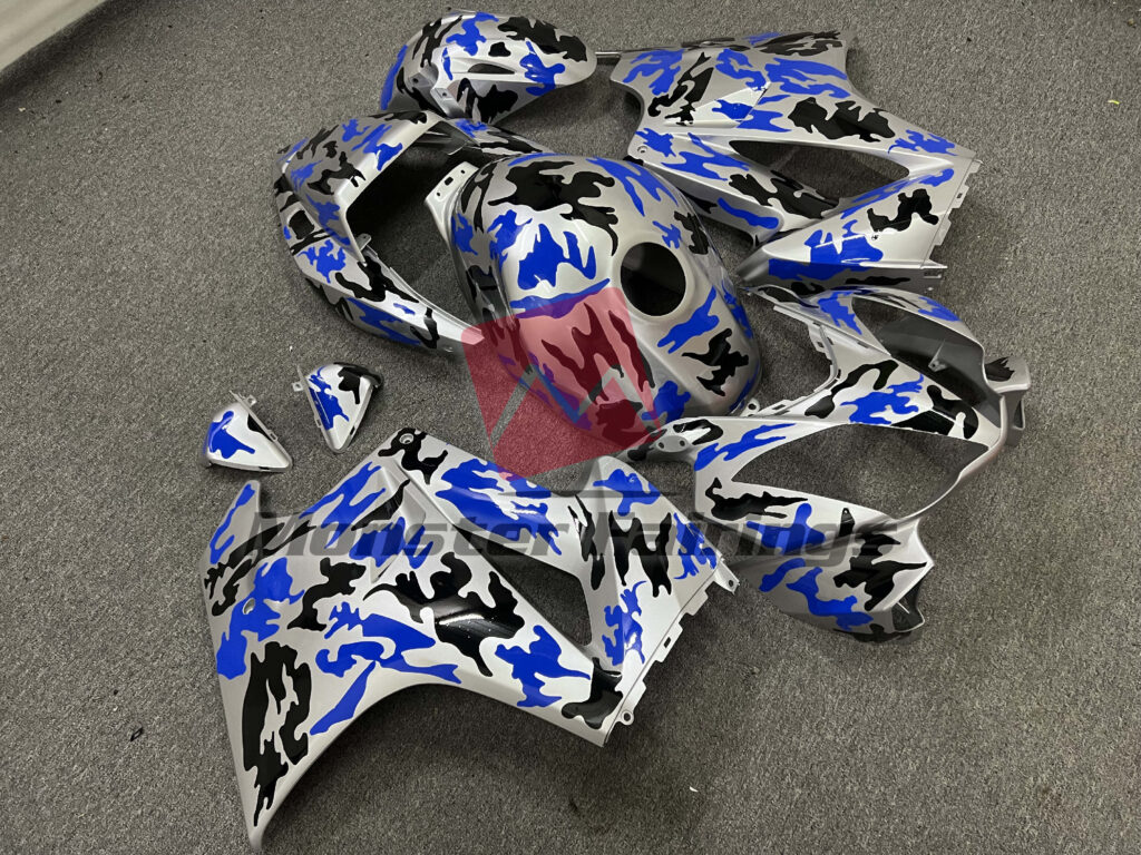 Honda VFR800 custom ABS fairings 2002 - 2012 in Gloss Blue & Black Camo - durable replacement kit, Monster Fairings